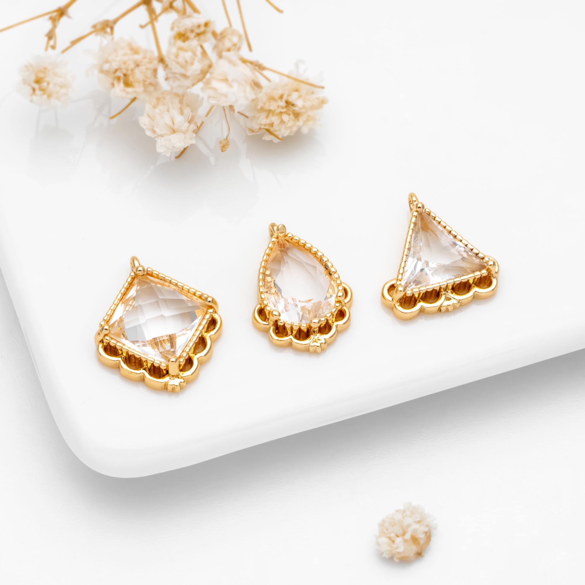 4pcs Gold Glass Charm, Earring Findings, Jewelry Making, Diy Material, Jewelry Supplies (GB-2598)